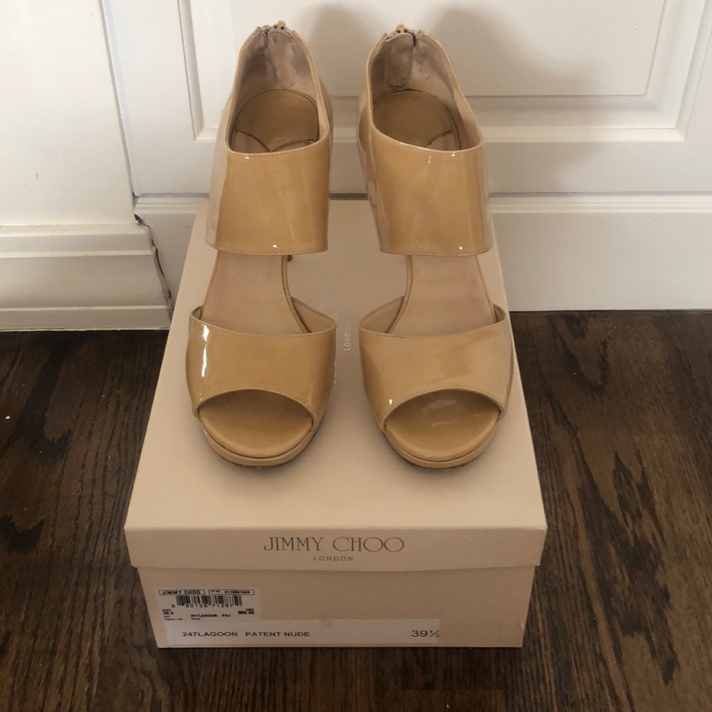 Jimmy Choo “Lagoon” Sandal Nude Patent